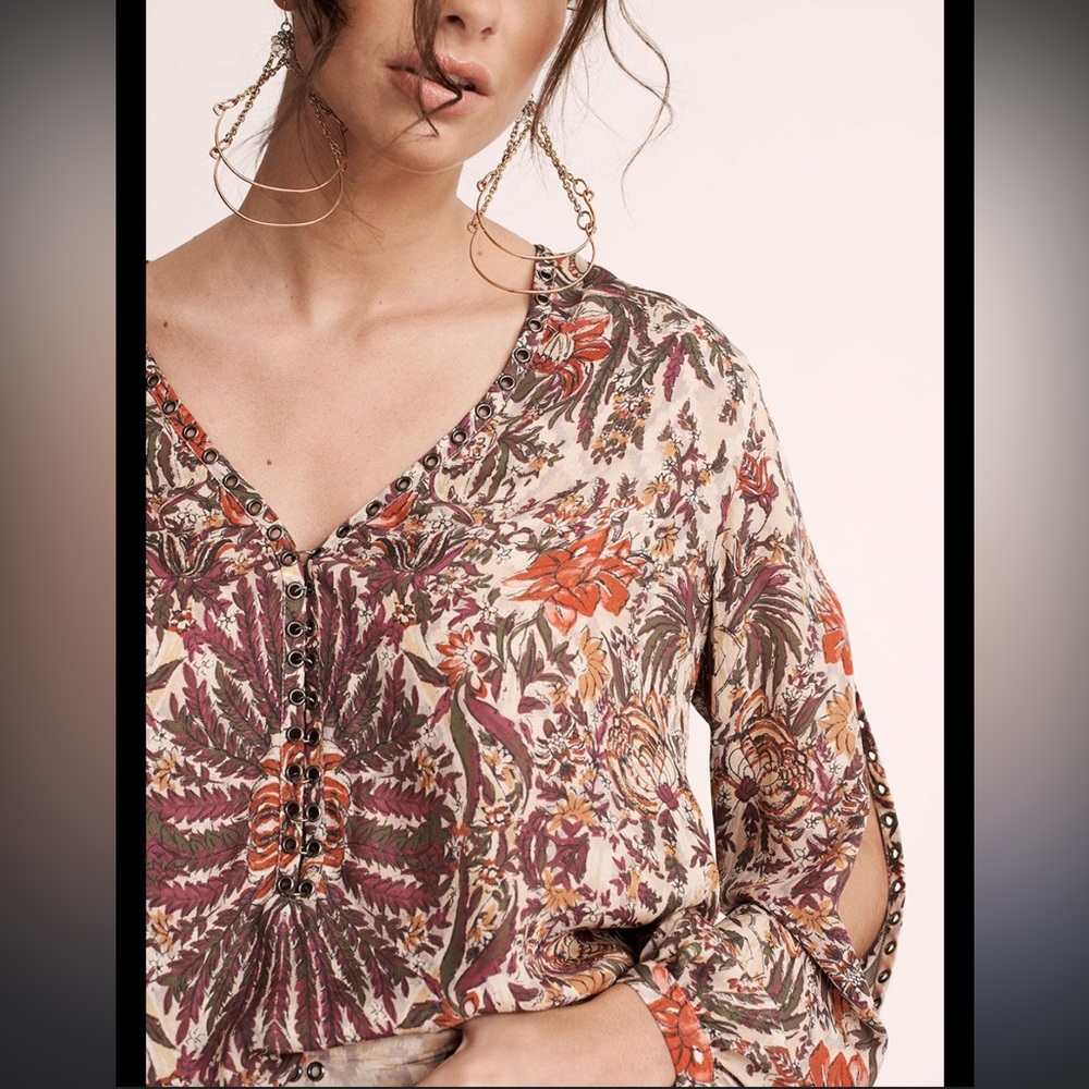 Haute Hippie -Grommets, silk, desert floral blouse